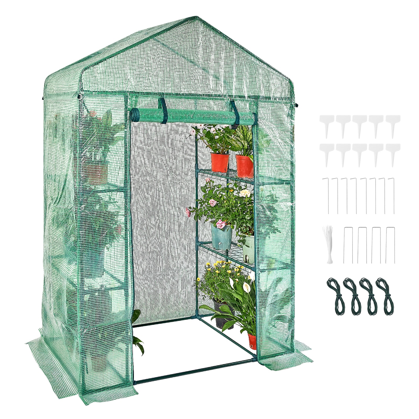 Walk-in Green House, 4.6 X 2.4 X 6.7 Ft, Greenhouse With Shelves, High Strength PE Cover With Doors, Windows And Steel Frame, Set Up In Minutes, For Planting And Storage_maomaolike.com